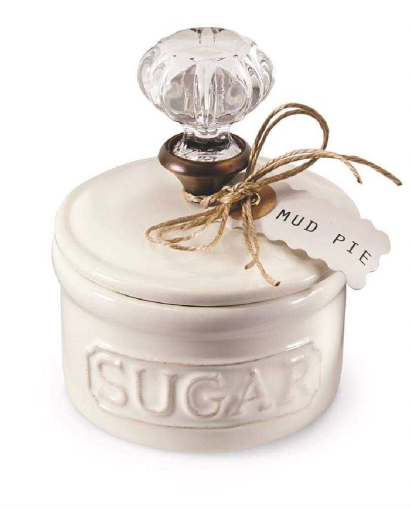 Mud Pie door knob sugar bowl white; vintage inspired handle adds charm to table service.