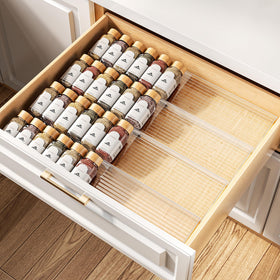MUDEELA clear spice drawer organizer, 4-tier layout keeps spices neatly arranged for quick access.