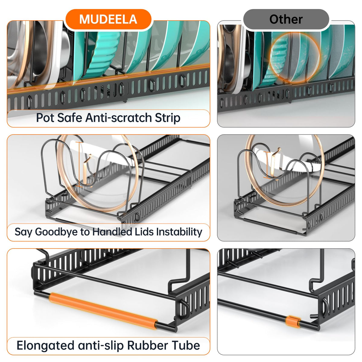 MUDEELA deep-fit snap-on structure ensures a snug, stable fit for cookware.