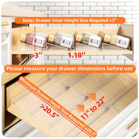 MUDEELA expandable spice rack, 11 to 22 inch drawer fit for space-saving storage.