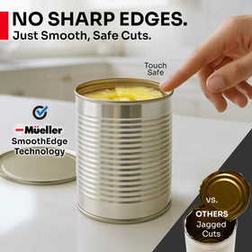 MUELLER HOME SmoothEdge side-cut blade delivers smooth edges for safe opening.