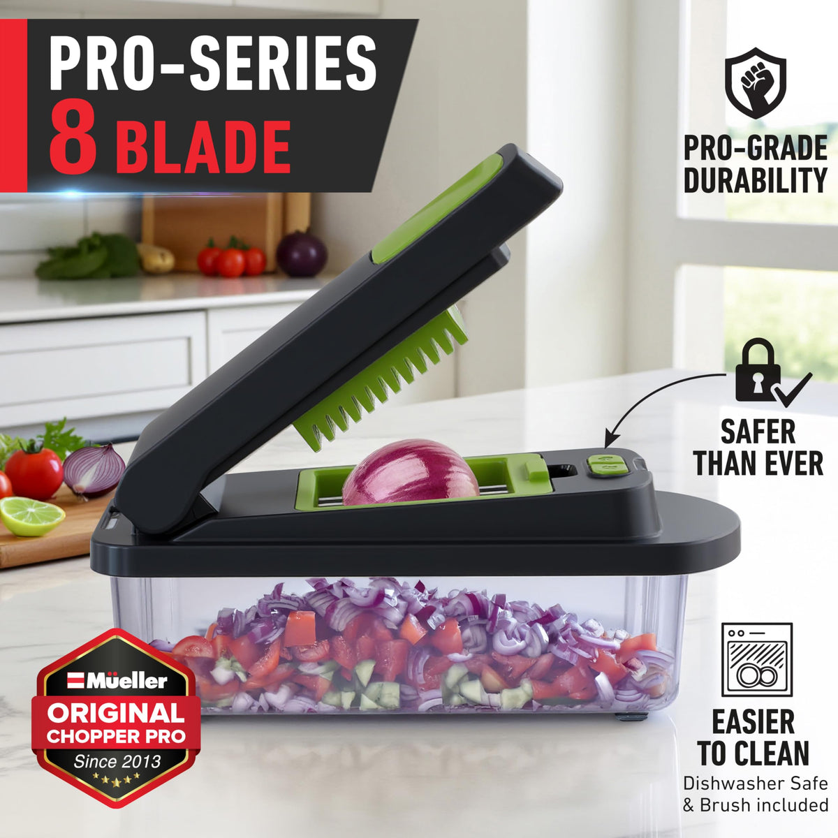 Mueller Pro-Series stainless steel blades close-up for precise slicing