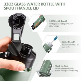 MUKOKO 32oz glass bottle available in vibrant color options for personal style.