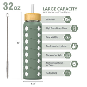 MUKOKO 32oz glass bottle with spout and handle lid for smooth pours.