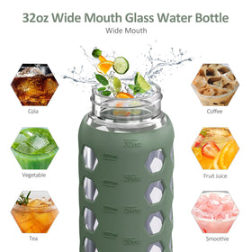 MUKOKO 32oz glass bottle with wide mouth for easy cleaning.