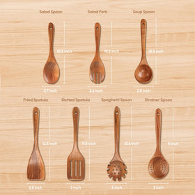 MULBOM wooden slotted-spatula with drain slots for cooking