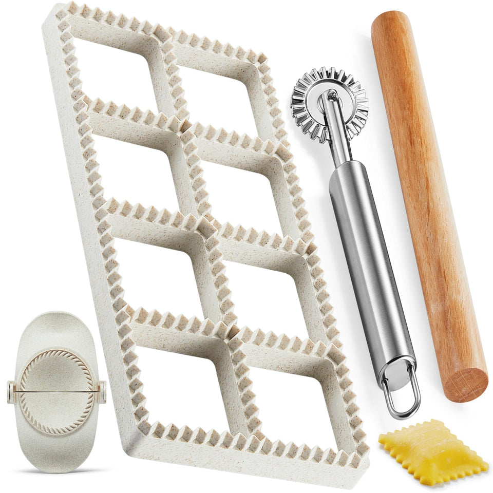 MUMSUNG Ravioli Press Mold showing uniform square shapes for easy filling.