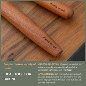 Muso Wood Sapele rolling pin easy to clean with damp cloth.