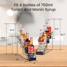 Mustry syrup rack side view highlights slim profile for small countertops