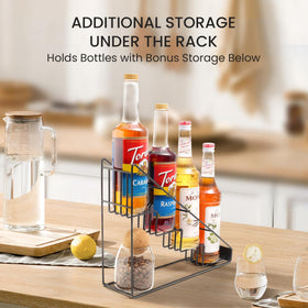 Mustry coffee syrup rack step design demonstrates stable four-bottle arrangement