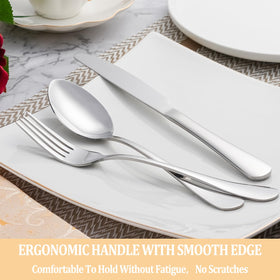 Handle design image showing curved, comfortable grip for long meals.