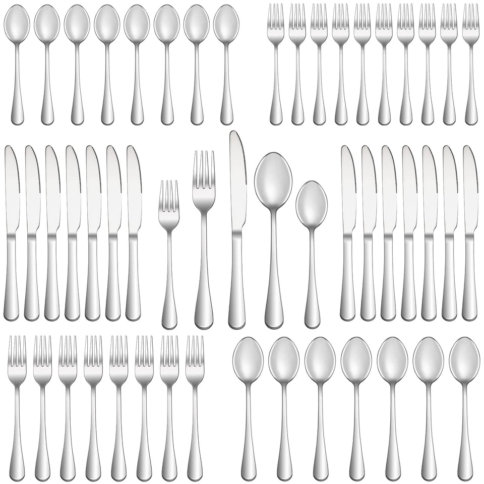 MUTNITT 50-piece flatware set for 10 with mirror-polished finish for elegant daily dining