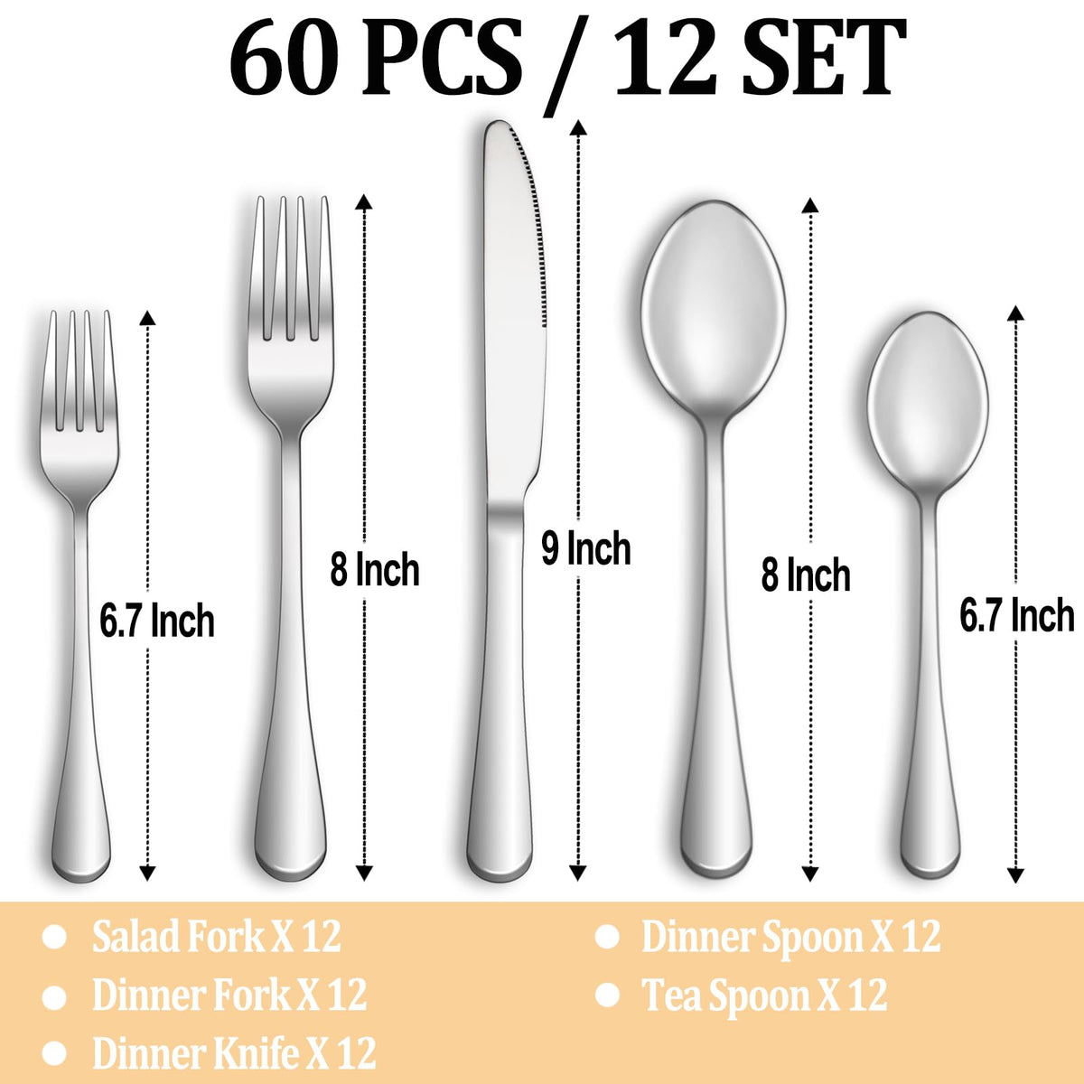 MUTNITT 60-piece silverware set with dinner spoons, dishwasher safe.