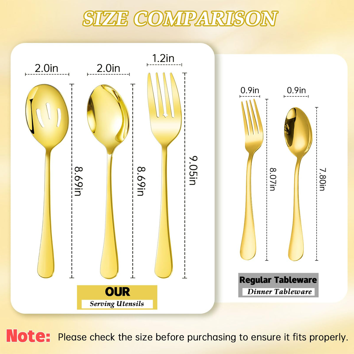 Mwellewm gold serving forks with ergonomic grip for passing dishes.