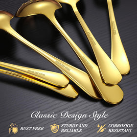 Mwellewm gold slotted spoon for draining sauces at buffets.