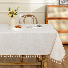 MYSKY HOME tablecloth 60x102 full view in linen-look fabric protects dining surfaces.