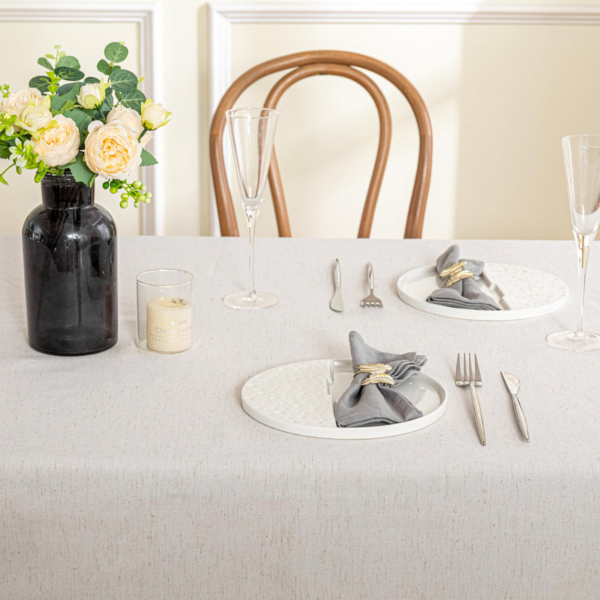 MYSKY HOME washable tablecloth showing easy-care maintenance.