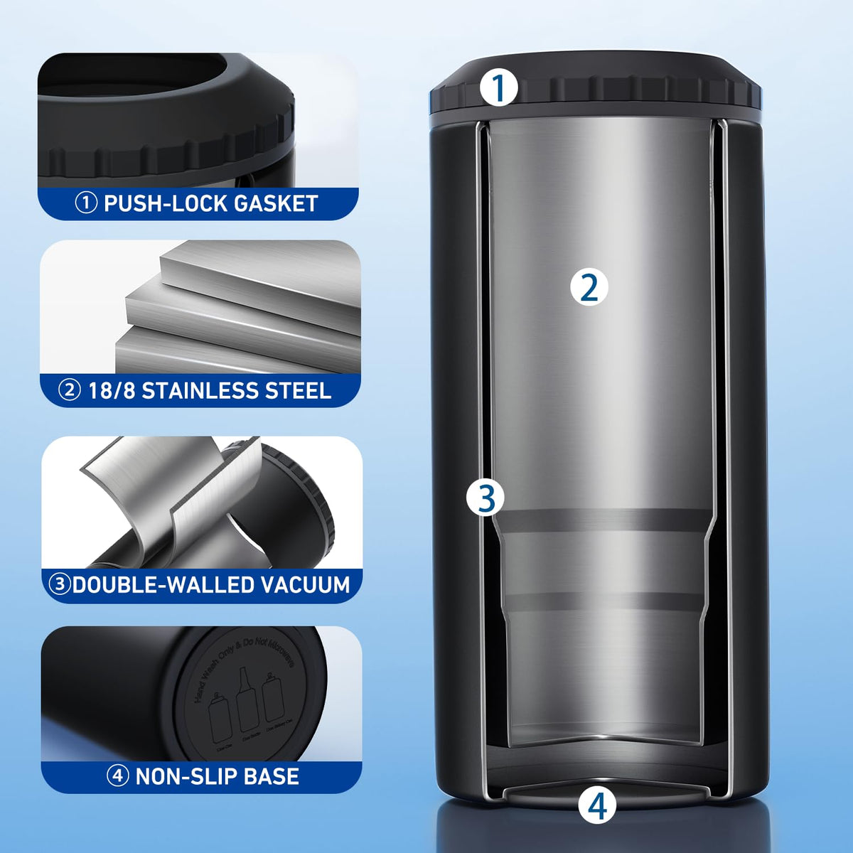 MYTHQUATE 3-in-1 Slim Can Cooler cup-holder friendly and portable
