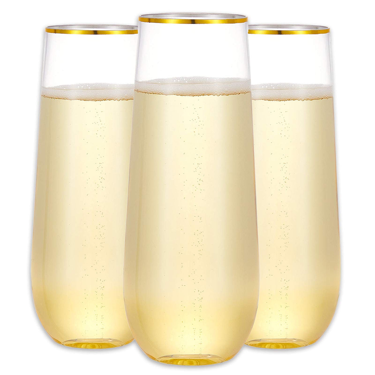 N9R 12-pack champagne flutes with gold rim for weddings