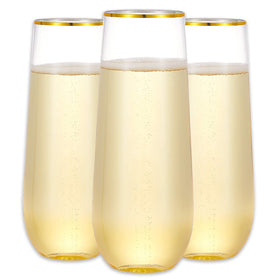 N9R 12-pack champagne flutes with gold rim for weddings