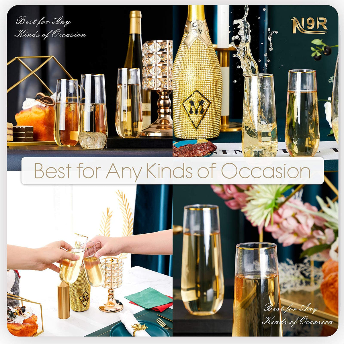 N9R elegant clear flutes suitable for weddings and parties
