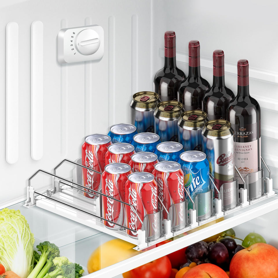 Nabobt drink organizer fridge five-row front view shows orderly cans
