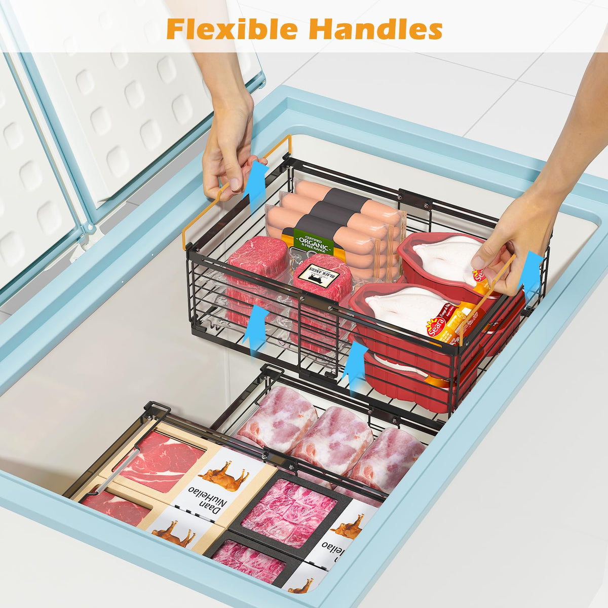 NADAMOO organizer shown in fridge and freezer for versatile use