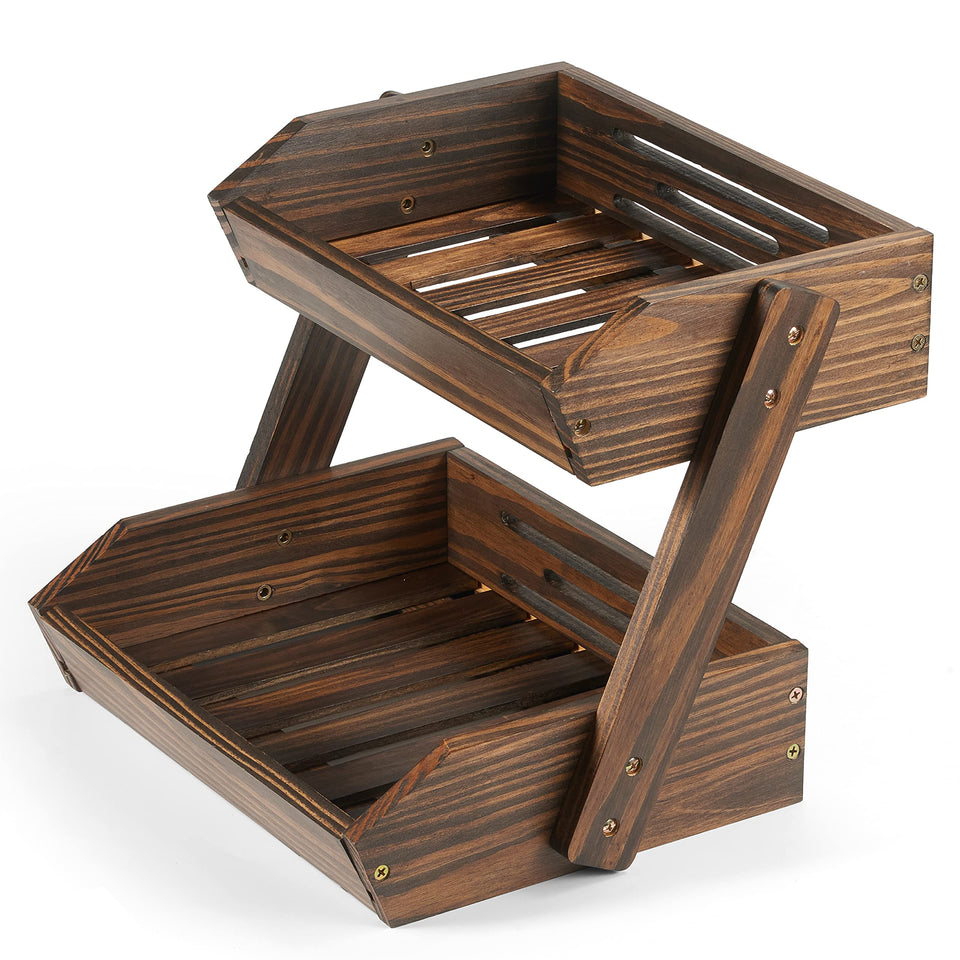 NAGAWOOD two-tier fruit basket on the counter with breathable design for fresh produce.