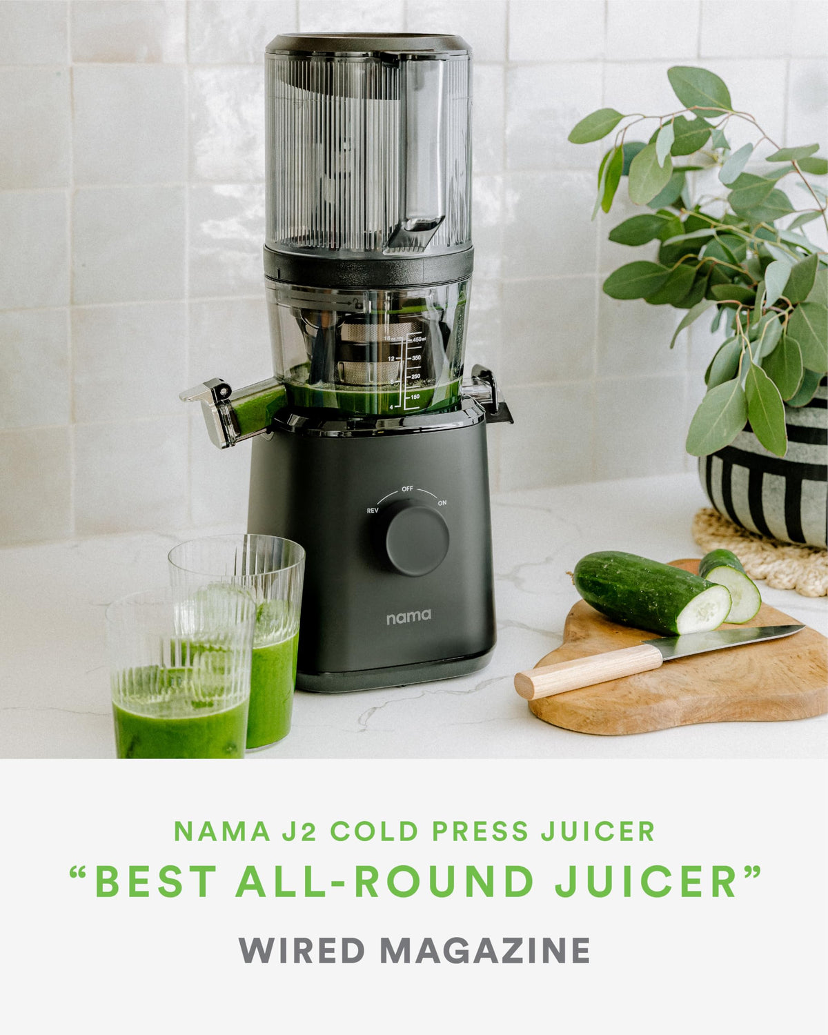 Nama J2 Juicer wide mouth hopper loading whole ingredients for quicker prep.