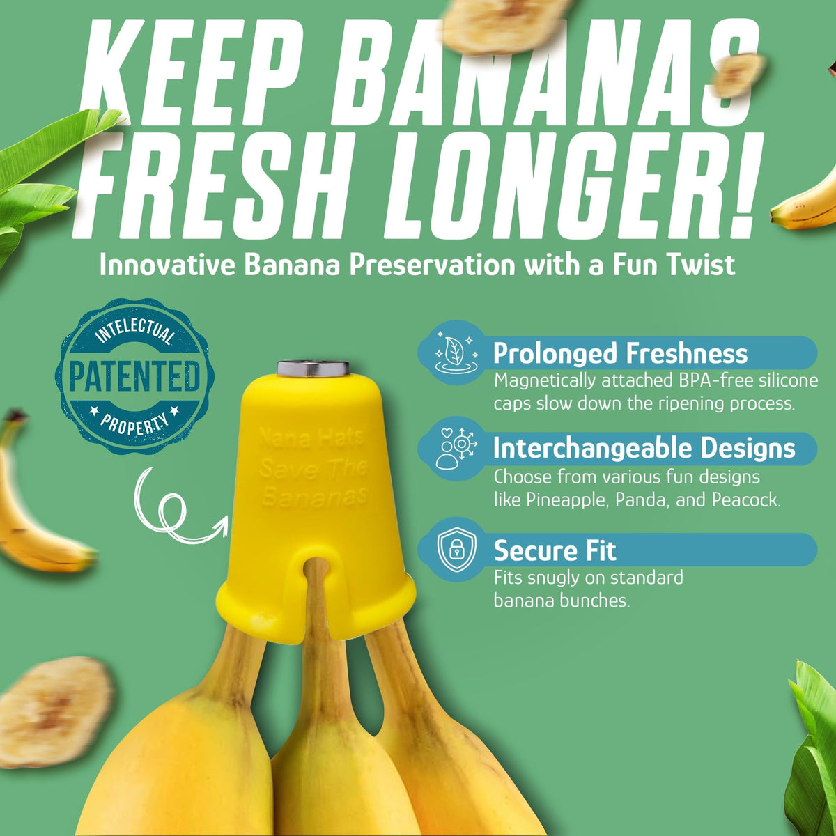 NANA HATS two stretchy caps fit banana bunch sizes to reduce waste