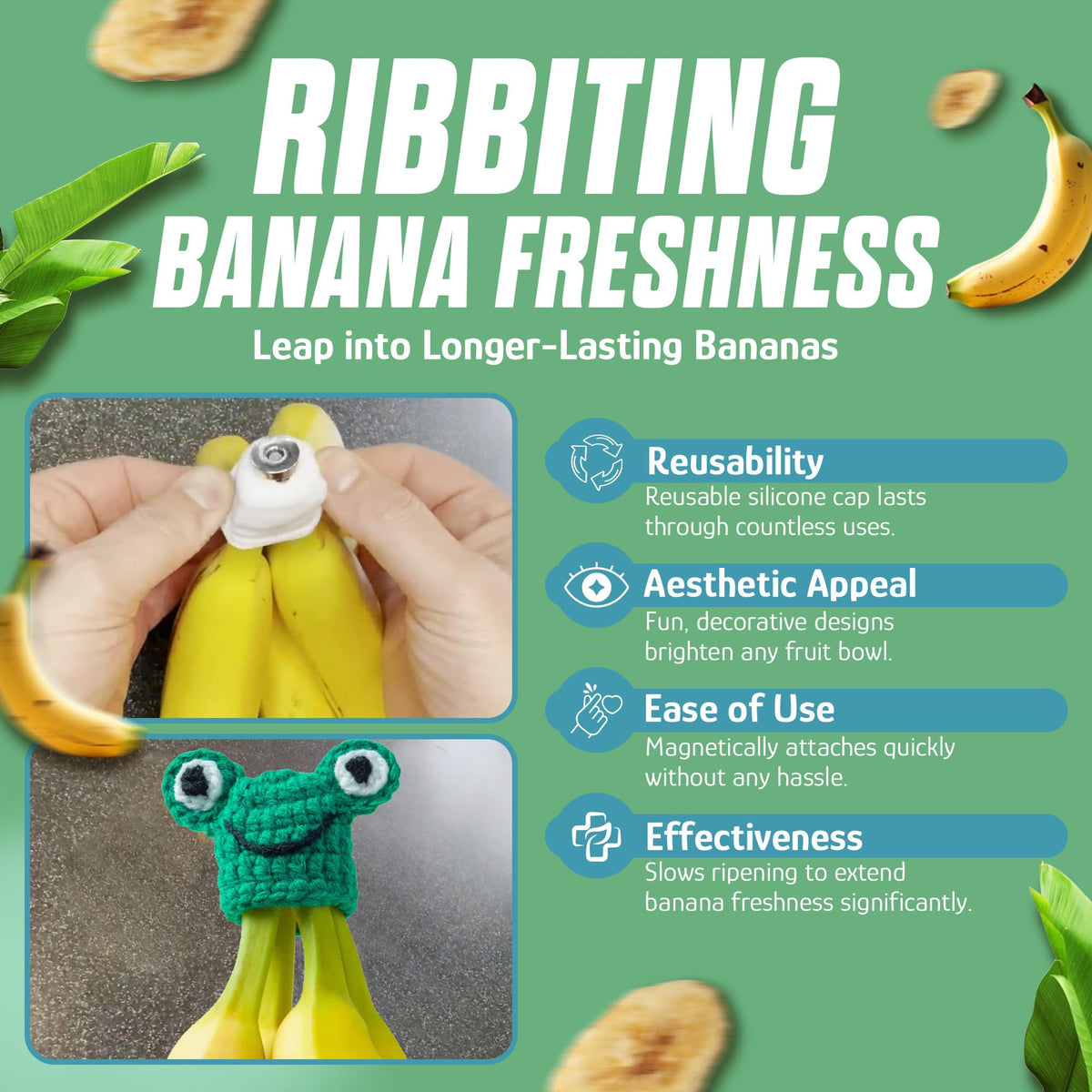 Nana Hats banana holder kitchen use shown in home setting.