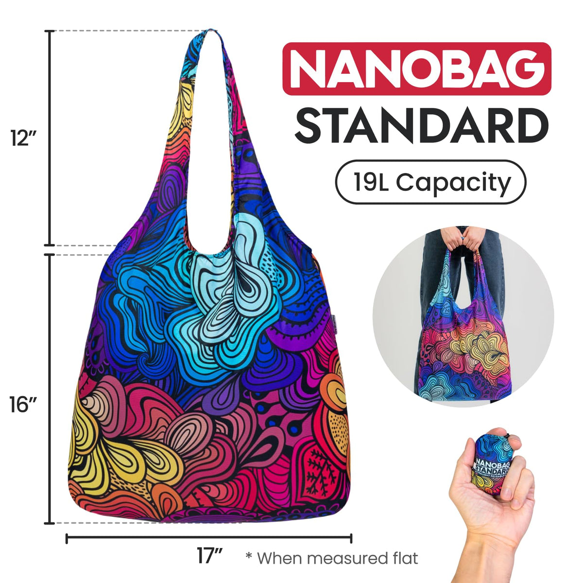Folded Nanobag tucked in pocket, discreet and handy for day trips.