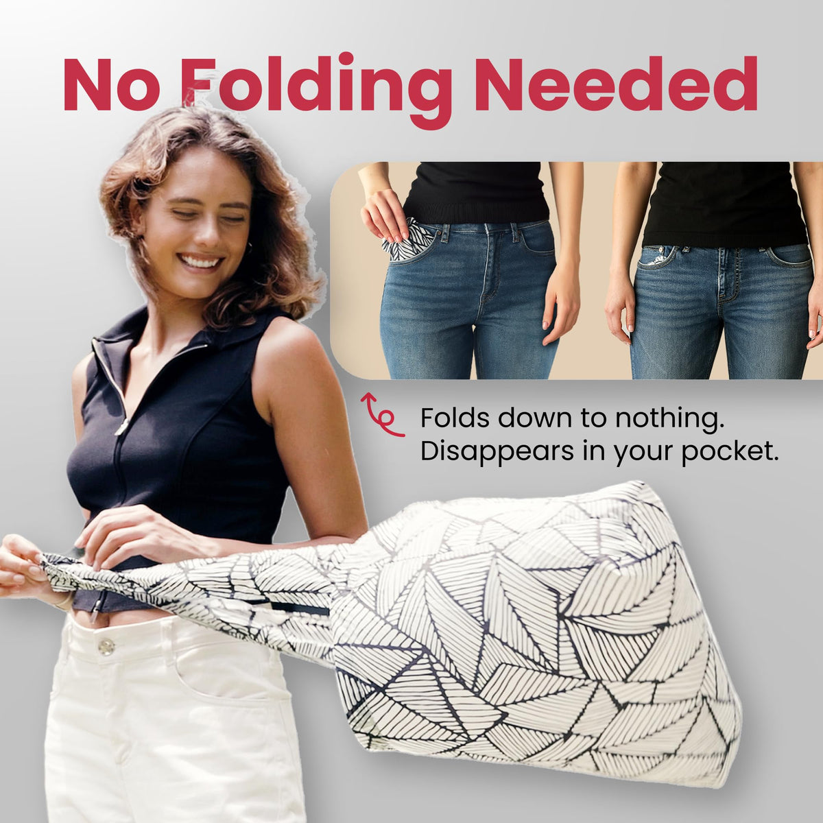 Nanobag Sling no-folding-needed feature tucks away in seconds.