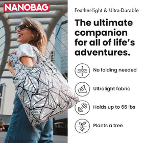 Nanobag tote in use during grocery shopping and daily errands.