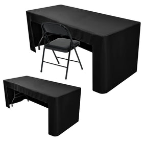 Nasitos 2 Pack Black 8ft tablecloths front view for a professional display.
