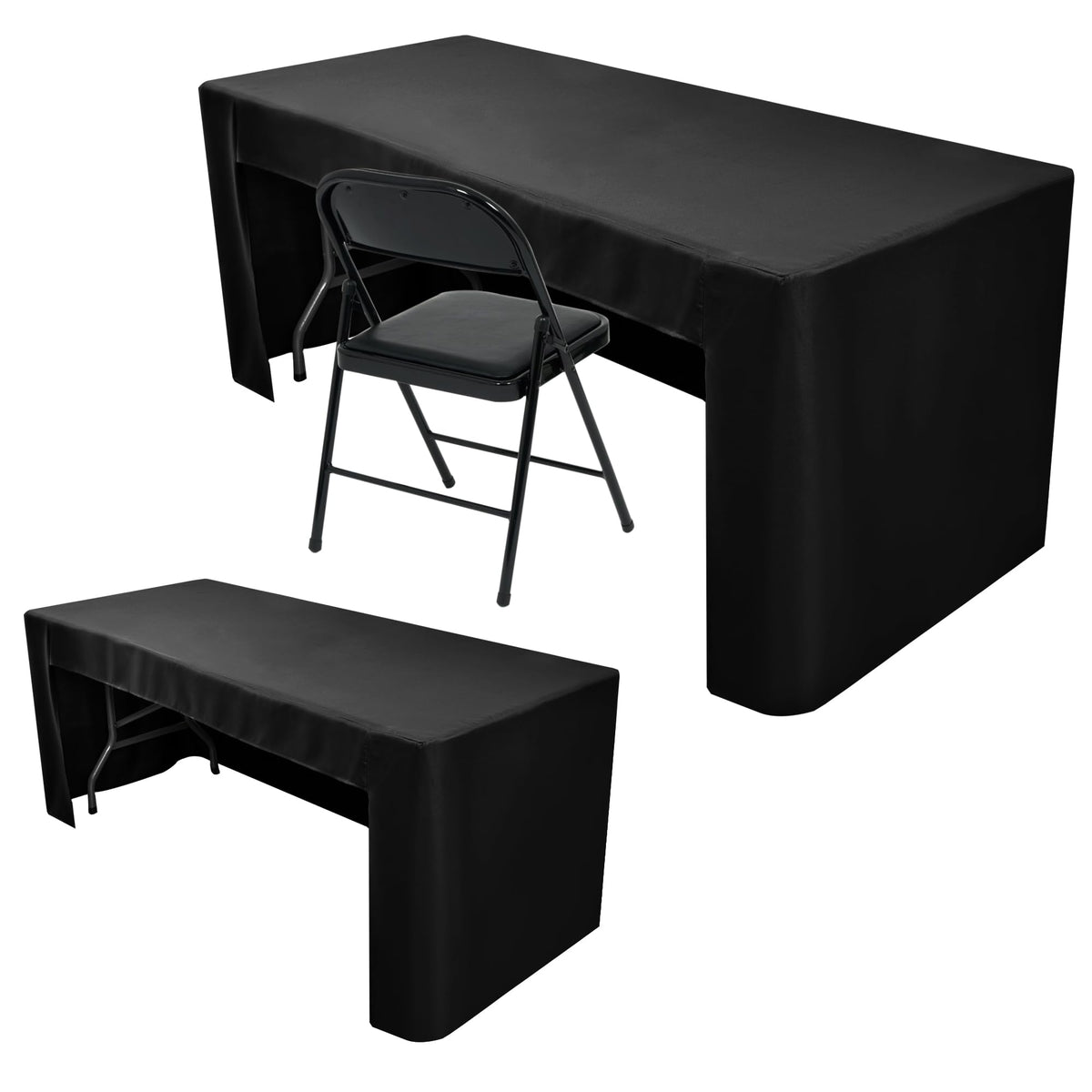 Nasitos 2-pack fitted black tablecloth for a 4ft table, front view, clean professional appearance