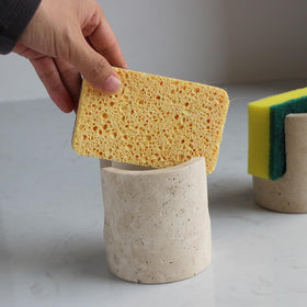 Natust durable travertine material stands up to daily use.