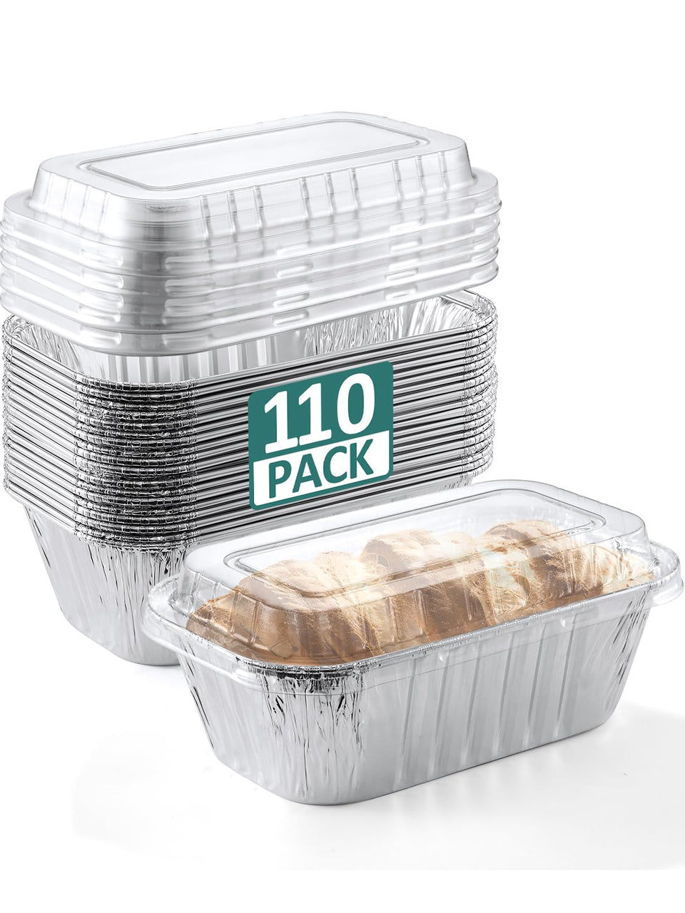 NEEBAKE 110-pack mini loaf pans with lids enable easy prep and tidy storage for gatherings.