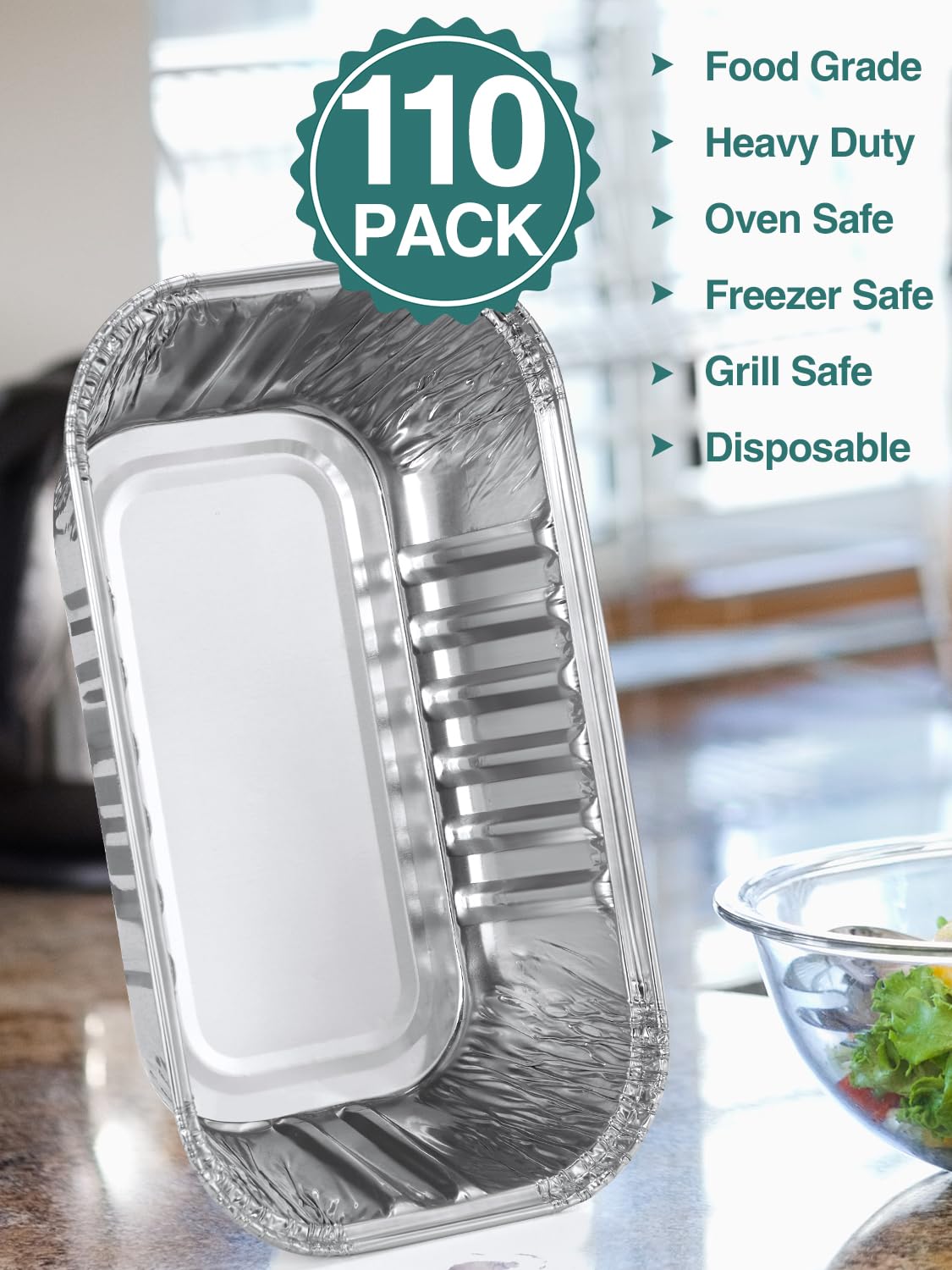 NEEBAKE disposable foil pans with lids simplify serving at parties or meals.