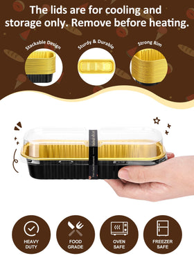Close-up of durable aluminum loaf pans showing sturdy walls for even baking.