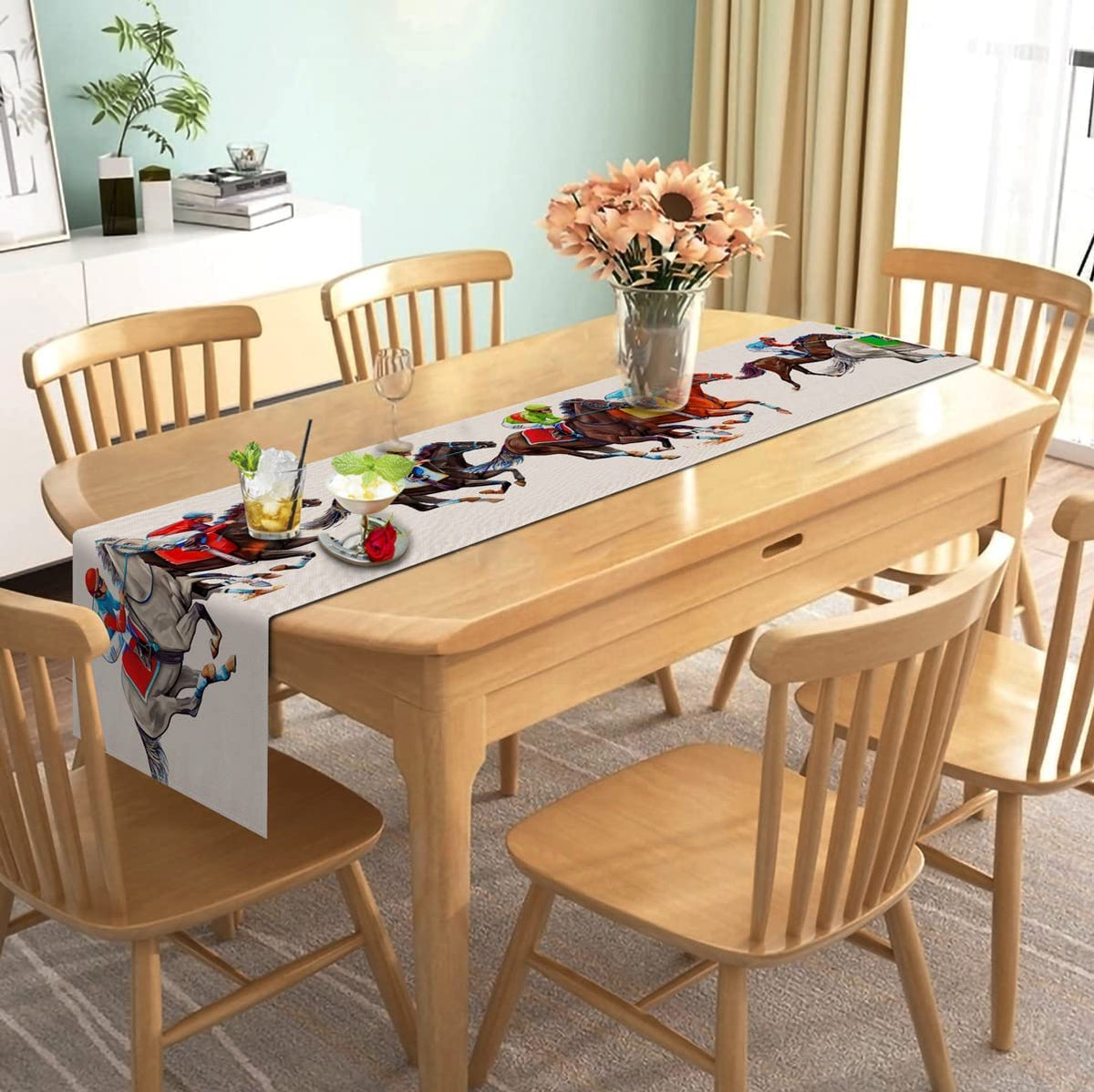 Nepnuser horse racing table runner adds rustic dining charm.