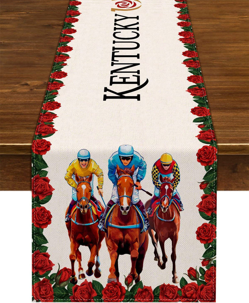 Nepnuser Kentucky table runner with derby motif elevates Derby dinner party decor