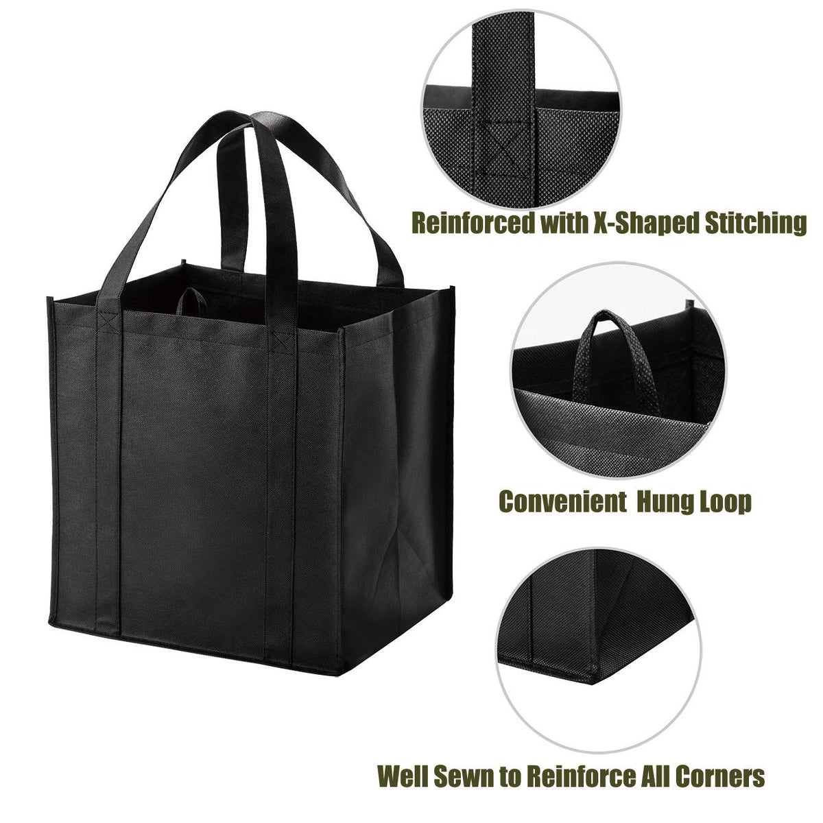 NERUB bags measure 13 x 10 x 15 inches for groceries.