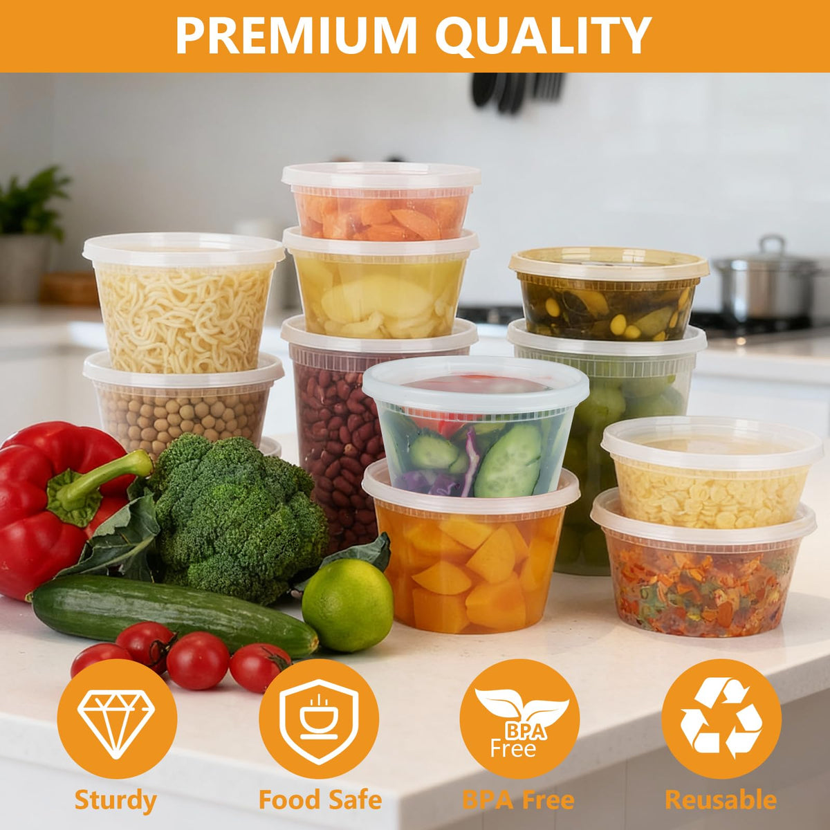 NESCCI 32oz freezer-safe deli containers ideal for chilled soups and sauces.