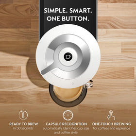Nespresso Vertuo Next top view highlighting simple controls for quick use.