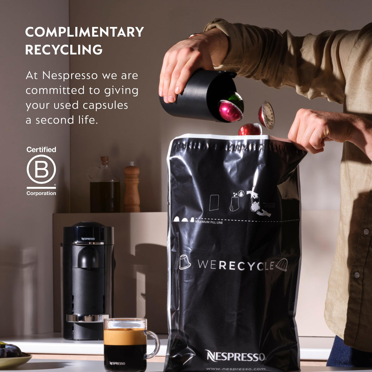 Nespresso VertuoPlus ink black starter-set packaging showing capsule variety