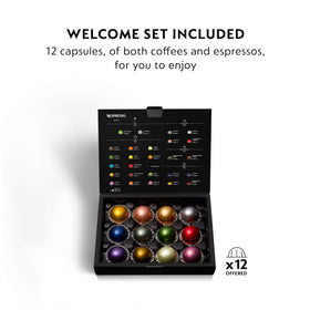 Welcome set with assorted Vertuo capsules for tasting.