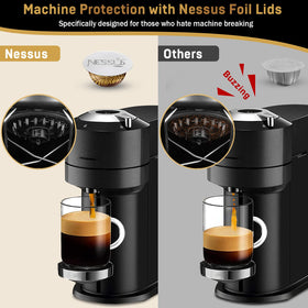 NESSUS food-grade aluminum lids for Vertuo, BPA-free and recyclable.