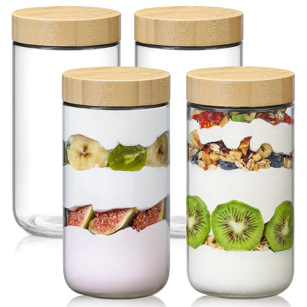 NETANY 4-pack 24oz glass jars with airtight lids for secure, fresh storage.