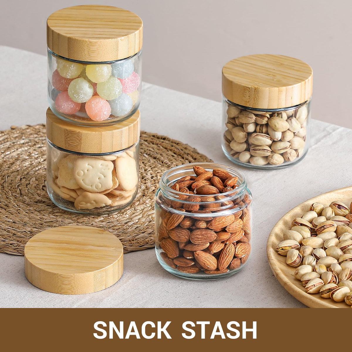 NETANY bamboo lid adds sustainability and natural style to jars.